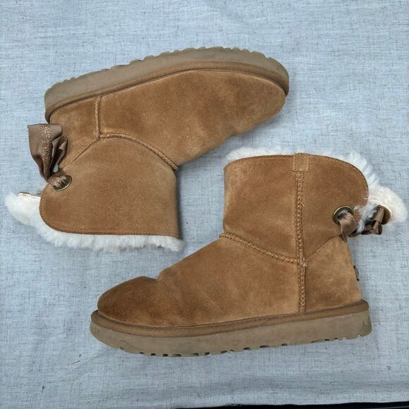 UGG Boots Customizable Bailey Bow Short Chestnut Tan Sheepskin Women's Size 8 - Picture 11 of 11